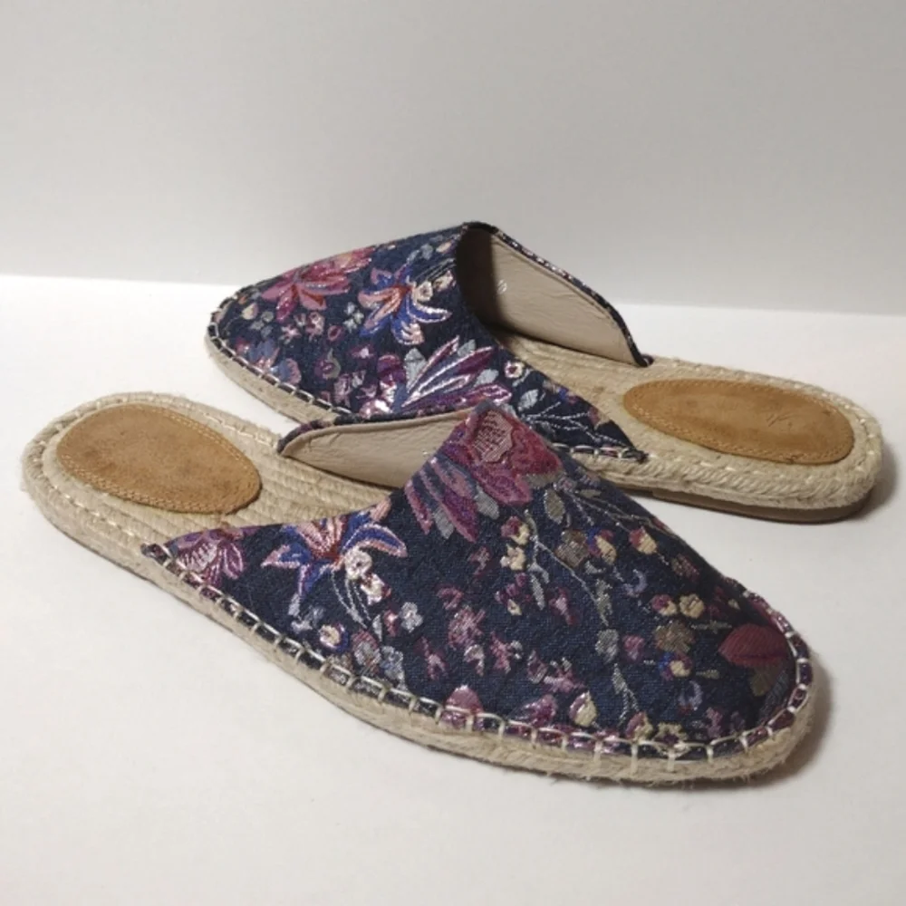 Vintage Havana Karli Espadrille Mule Size 10 Blue Floral